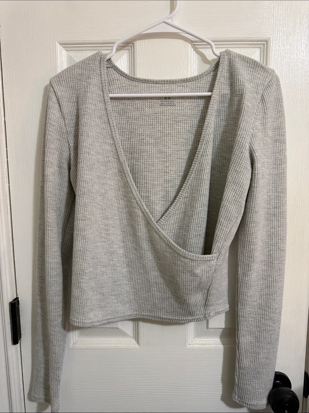 aerie Heather Gray Waffle Knit Wrap Top